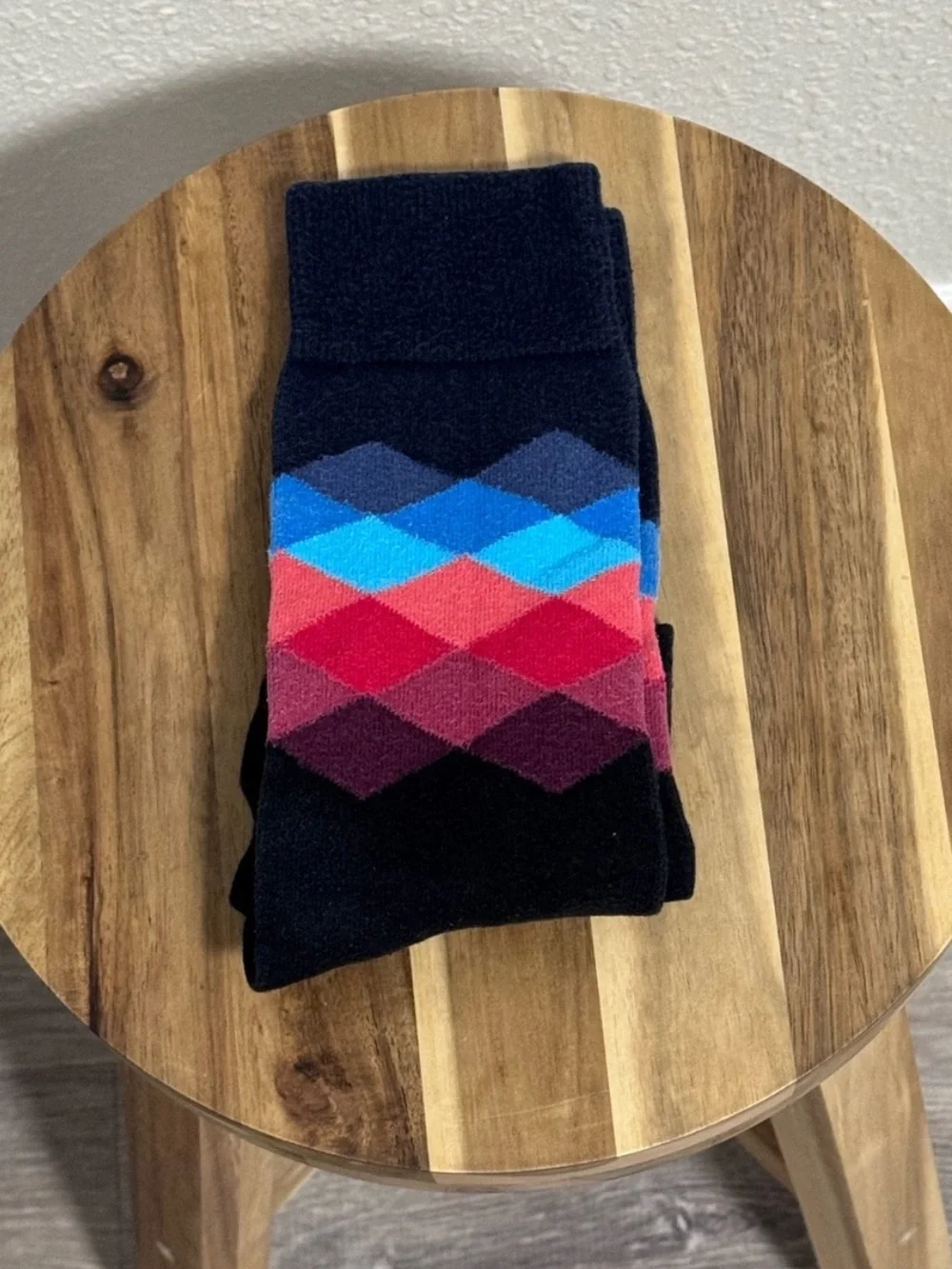 Happy Socks Unisex Colorful Argyle Crew Socks OSFM Multi-Color Blue Red Black